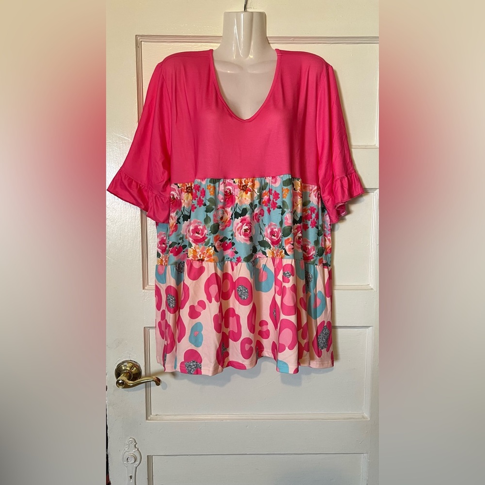 Women's Pink Floral Tiered Blouse